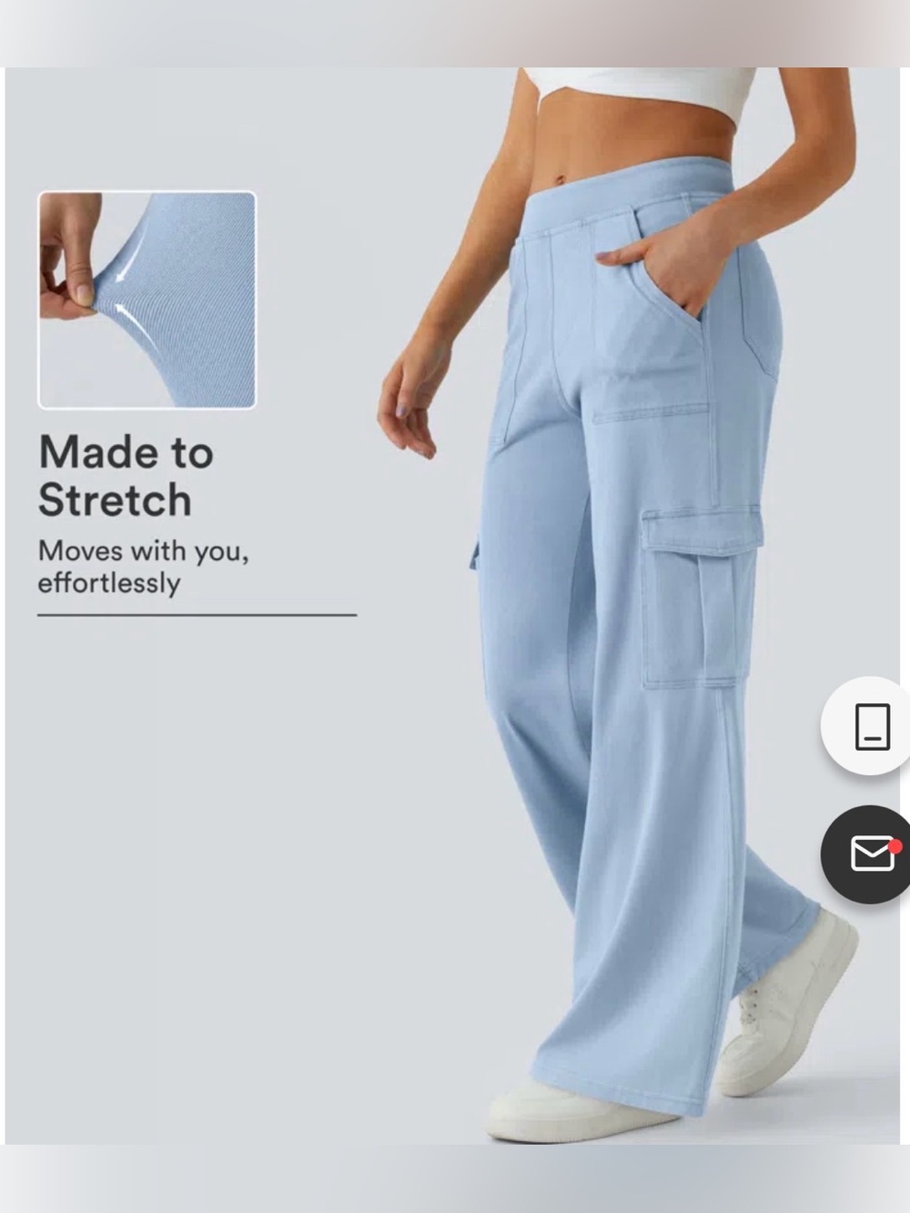 New! Halara Flex Ligh Blue Wide-Leg Cargo Pants - Picture 2 of 10